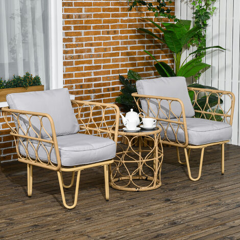 Ensemble Salon De Jardin 2 Places - Canapé + Table Basse En Tissu Et Métal - Pour Balcon, Terrasse, Petit Espace Extérieur