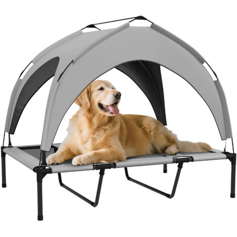 Pawhut – Lit surélevé pour chien avec voile ombrage – 106 x 76 cm – Sac de transport inclus – Matériaux : polyester et acier – Confort optimal
