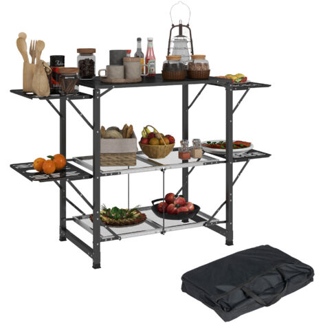 Rangement cuisine de camping pliable 2 étagères 4 tablettes plateau sac acier alu (1/5)