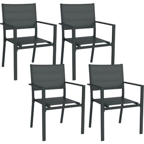 Outsunny – Ensemble de 4 chaises de jardin empilables – Aluminium léger – Dossier haut et large assise – Charge max. 130 kg – Revêtement textilène gris