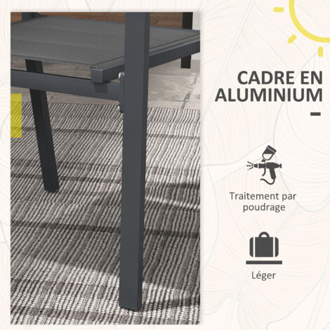 Lot De 4 Chaises De Jardin En Textilène Avec Accoudoirs - Structure Métal, Empilables, Charge 150 Kg - 56x70x84 Cm - Gris