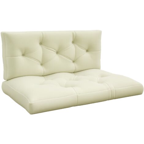 Lot de 2 coussins assises dossiers banc de jardin canapé dim. 120L x 80l x 12H cm polyester crème