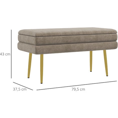 Banquette coffre de rangement 2 en 1 piètement effilé incliné acier doré velours taupe