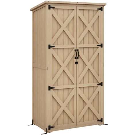 Armoire de jardin abri de jardin 2 portes croisillons 2 étagères toit bitumé bois sapin pré-huilé