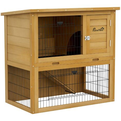 Clapier à lapin cage à lapin 2 étages 3 portes verrouillables bois pré-huilé