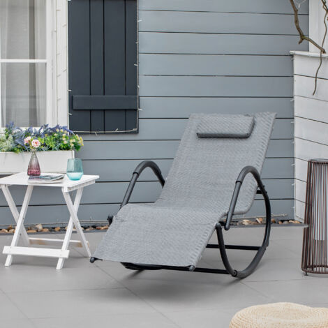 Outsunny Chaise Longue Bascule Pliable - Design Contemporain - Textilène Gris Noir - Pour Jardin Ou Intérieur