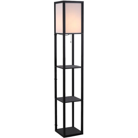 Homcom – Lampadaire liseuse avec étagères 3 niveaux – MDF noir 160H cm – Douille E27 – Câble 180 cm pour flexibilité d'installation