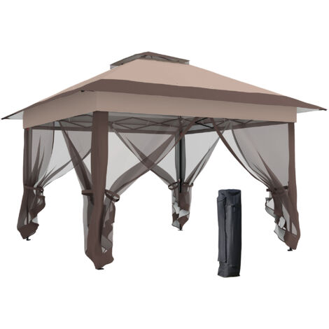 Outsunny – Tonnelle pop-up pliante 3,64x3,64m – Acier et tissu Oxford 300D – Double toit ventilé – 4 moustiquaires amovibles – Sac de transport avec roulettes (1/5)