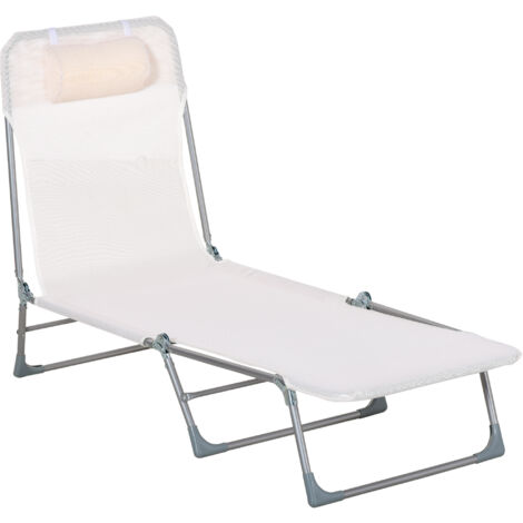 Bain de soleil transat pliable dossier réglable 5 positions acier teslin crème