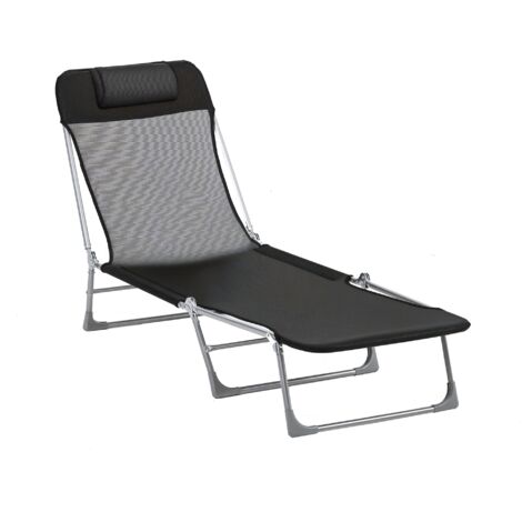 Outsunny – Transat inclinable pliable avec oreiller – Dossier réglable 5 niveaux – Métal et tissu – Dimensions 182x56x28cm – Charge max 120kg (1/5)