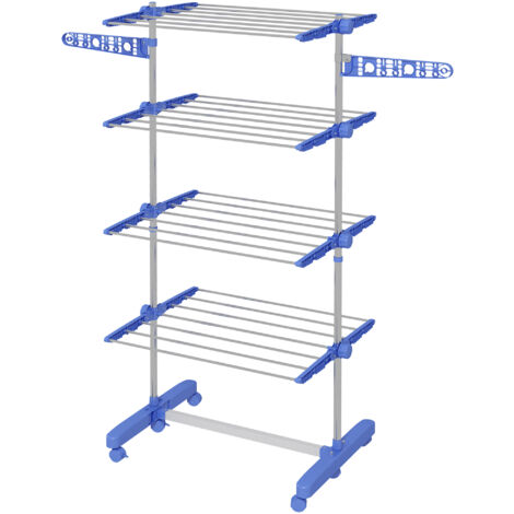 Homcom – Séchoir à linge étendoir pliable 4 niveaux – Ailes latérales pliables – Acier inoxydable – Dimensions 142x55x172cm – Charge max 30kg