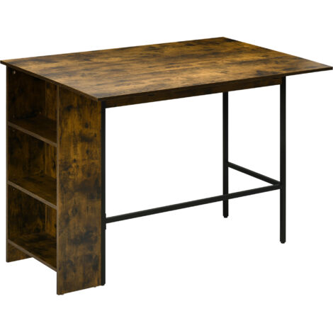 Homcom – Table de bar extensible 120L x 76l x 91.4H cm – 3 étagères intégrées – Châssis métal noir aspect bois vieilli – Charge max 40 kg (1/5)
