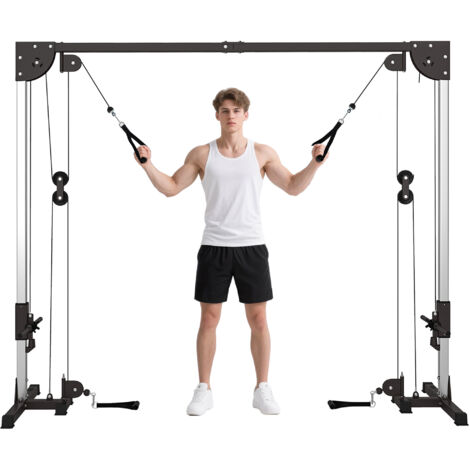Appareil de musculation SPORTNOW double poulie vis à vis crossover, charge libre avec haltère 2 x 50kg - dim. 245L x 85l x 207H cm