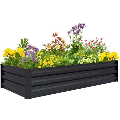 Outsunny – Jardinière rectangulaire potager 150L x 70l x 30H cm – Acier galvanisé noir – Fond ouvert pour contact direct avec le sol (1/5)