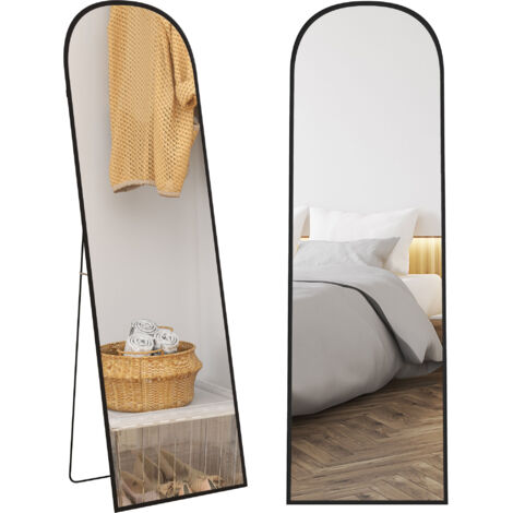 Homcom – Miroir sur pied noir 50x161,5 cm – Cadre en aluminium – Miroir rectangulaire avec support – Design minimaliste pour chambre et dressing