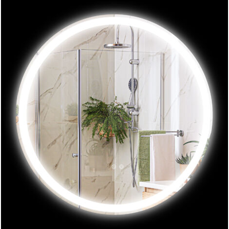 Miroir rond lumineux LED de salle de bain 29 W Ø 60 cm tactile antibuée blanc argent (1/5)