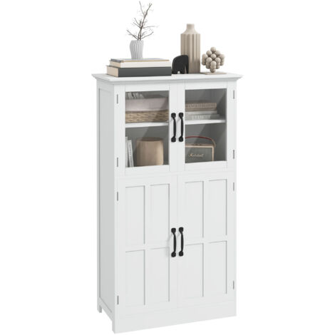 Homcom – Buffet vitrine 4 portes 2 étagères – MDF blanc avec poignées métal noir – Dimensions 60L x 30l x 110.5H cm – Meuble de rangement moderne (1/5)