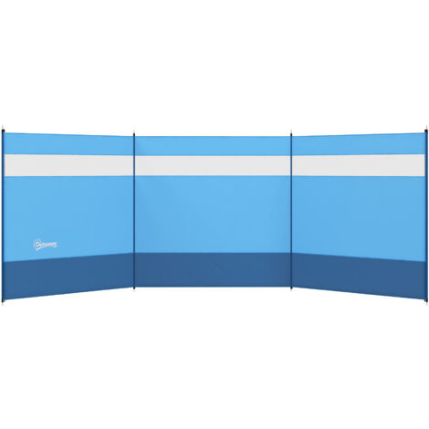 Paravent brise-vent de camping Outsunny portable pliable avec sac de transport et poteaux en acier dim. 440 cm x 140 cm bleu
