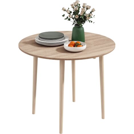 Homcom – Table pliante ronde Ø 89 cm – Bois de pin clair – 2 abattants pour optimiser l'espace – Charge max 60 kg