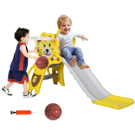 Aiyaplay – Toboggan pour enfants intérieur extérieur 3 en 1 avec panier de basket – Dimensions 131L x 50l x 74H cm – Matériau PE non toxique