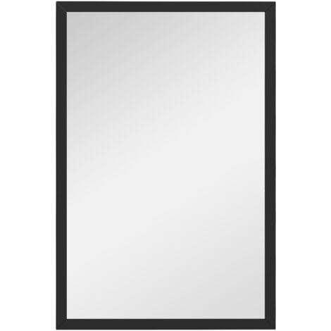 Homcom – Miroir mural rectangulaire 40L x 60H cm – Cadre en MDF noir – Fixation murale et suspension – Pour salon, chambre ou entrée
