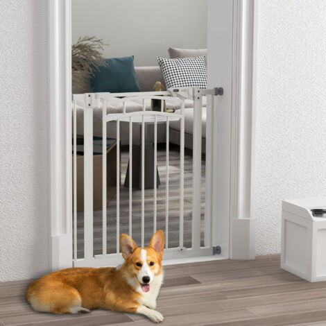 Barrière de sécurité pour chien - barrière à pression extensible - double système de verrouillage - acier blanc
