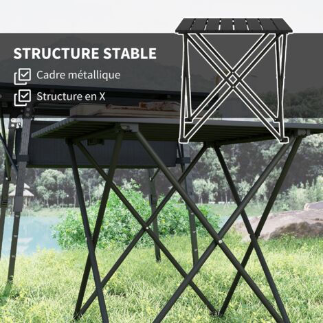 Table De Camping Pliante Aluminium - Noire - Pratique Et Légère - Pique-nique