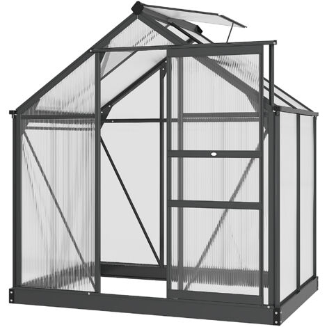 Outsunny – Serre de jardin polycarbonate 2,51 m² – Aluminium anodisé – Panneaux double paroi – Hauteur 2,01 m – Grande porte coulissante et lucarne