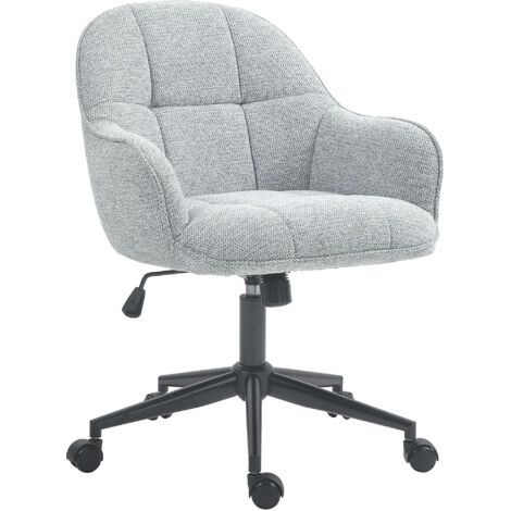 Homcom – Fauteuil chaise de bureau ergonomique pivotant 360° – Dossier et assise capitonnés – Hauteur réglable – Piètement noir – Revêtement lin gris (1/5)
