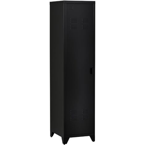 Homcom – Armoire vestiaire métal noir avec barre penderie – 3 étagères – Dimensions 43L x 50l x 180H cm – Structure robuste et facile à nettoyer