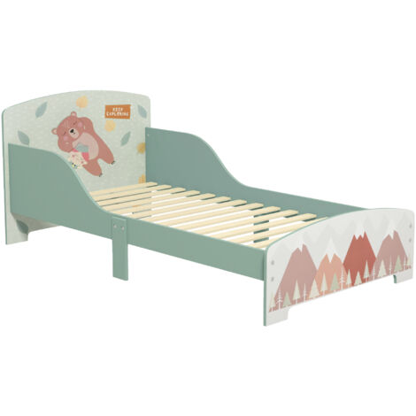 Lit enfant 3-6 ans vert – Dimensions 143x77x60 cm – Barrières de sécurité – Sommier à lattes inclus – MDF robuste