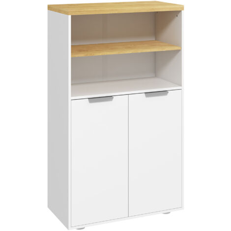 Kleankin – Meuble bas salle de bain 2 portes – Étagère et 2 niches – Dimensions 60L x 30l x 102H cm – Panneau de particules blanc clair
