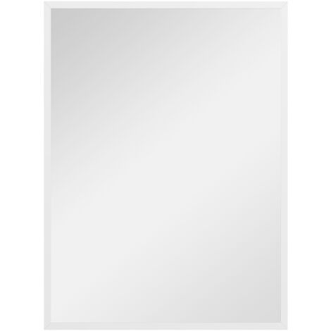 Homcom – Miroir mural rectangulaire 60L x 80H cm en MDF blanc – Fixation murale ou suspension – Épaisseur verre 2 mm – Design moderne