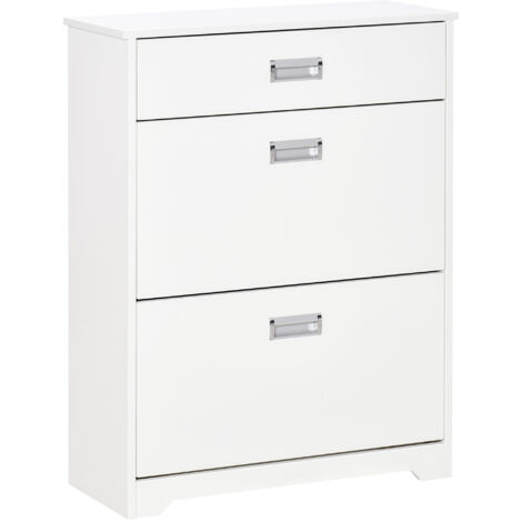 Homcom – Meuble à chaussures blanc – 2 tiroirs rabattables – 2 étagères – Dimensions 70L x 29l x 92H cm – Charge max 30 kg (1/5)