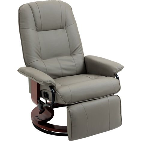 Homcom – Fauteuil relax inclinable pivotant avec repose-pied réglable – Piètement bois – Revêtement synthétique gris – Confort optimal 145°