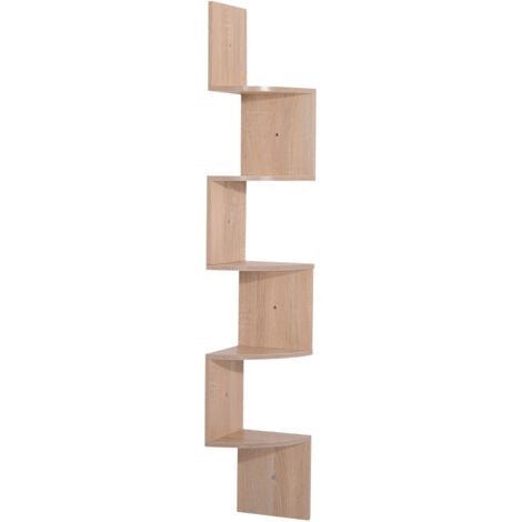 Étagère d'angle étagère de rangement design contemporain zig zag 20L x 20l x 126H cm 5 niveaux panneaux de particules chêne clair