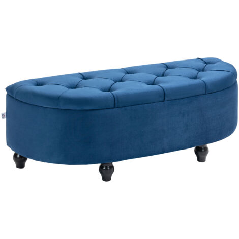 Homcom – Pouf coffre 2 en 1 capitonné demi-cercle – Velours bleu roi – Pieds en bois d'hévéa noir – Dimensions 120L x 46l x 42H cm