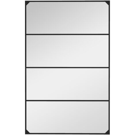 Miroir mural verrière rectangulaire style industriel - horizontal ou vertical - 4 crochets - métal noir