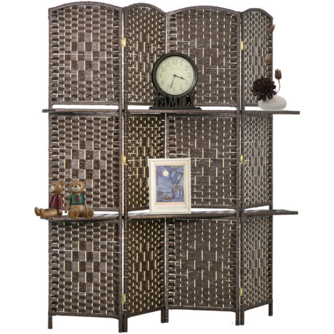 Homcom – Paravent séparateur de pièce 4 panneaux pliables 160L x 170H cm – 2 étagères en bois de pin – Charnières métalliques pour agencement flexible