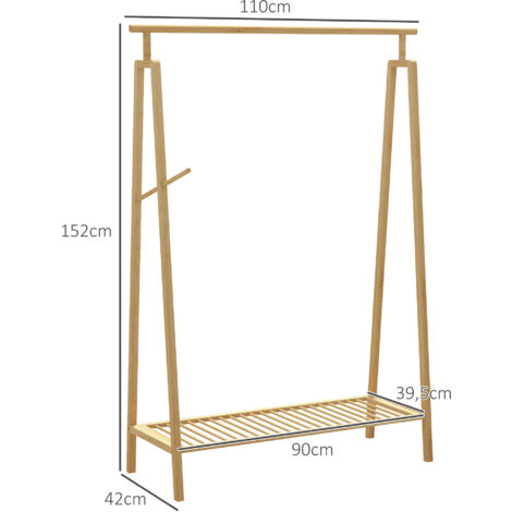 Portant à Vêtements Sur Roulettes En Bambou HOMCOM - 2 Tringles + étagère Basse - 80x40x160 Cm - Charge Max 15 Kg