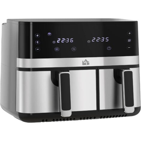 Friteuse à air 2700W - air fryer - double compartiment 8,5L - 8 programmes, température réglable, timer, 2 paniers - noir