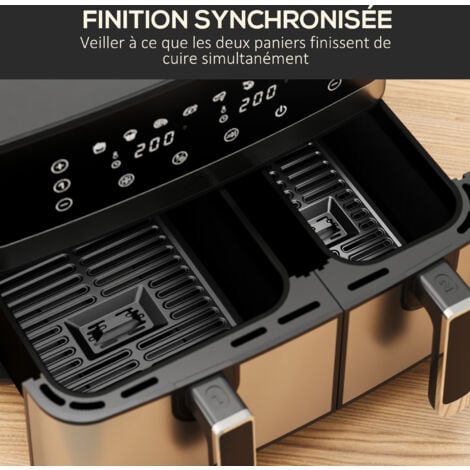 Friteuse à air 2700W - air fryer - double compartiment 8,5L - 8 programmes, température réglable, timer, 2 paniers - noir