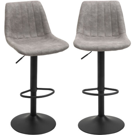 Homcom – Lot de 2 tabourets de bar vintage réglables pivotants – Hauteur d'assise 59-80 cm – Repose-pieds – Tissu microfibre gris (1/5)