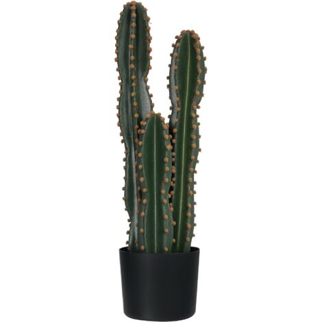 Cactus artificiel grand réalisme 3 pieds dim. Ø 17 x 60H cm pot inclus vert