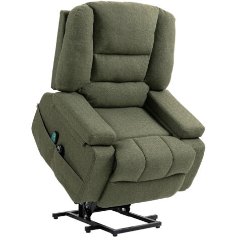 Homcom – Fauteuil relax électrique massant inclinable – Repose-pieds intégré – 8 modes de massage – Tissu polyester vert – Charge max 150 kg (1/5)