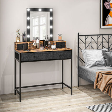 Coiffeuse Noire Avec Miroir LED Et 4 Tiroirs - Table Maquillage Rangement éclairage 3 Couleurs - 7