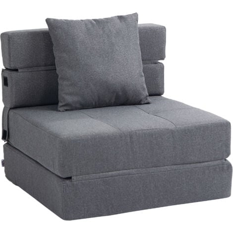 Chauffeuse canapé-lit convertible 1 place - coussin déhoussable inclus - tissu gris
