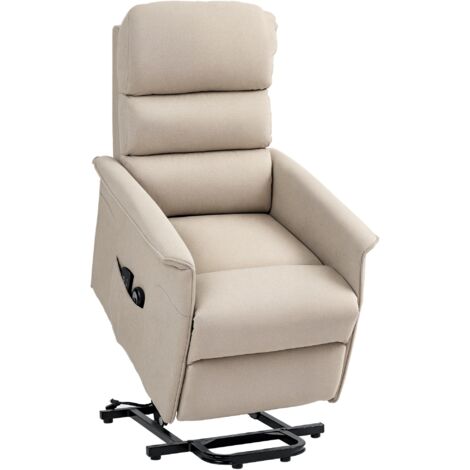 Homcom – Fauteuil releveur inclinable massant chauffant – 8 points de massage – Inclinaison 135° – Repose-pieds intégré – Tissu lin beige