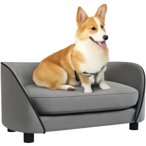 Pawhut – Canapé pour chien en velours gris – Coussin déhoussable – Dimensions 67L x 43P x 31H cm – Convient aux chiens jusqu'à 10 kg (1/5)
