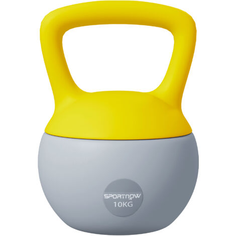 Kettlebell 10kg SPORTNOW haltère avec poignée antidérapante pour fitness musculation cardio, gris et jaune